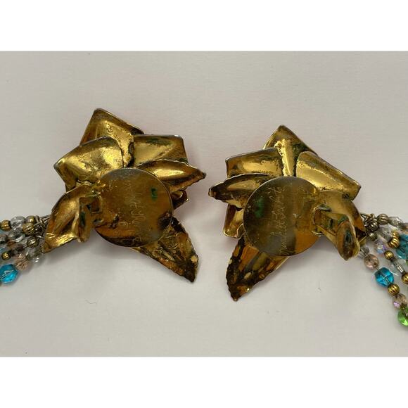 Lunch At The Ritz Vintage Enamel Statement Clip Earrings 1989 RARE!!!